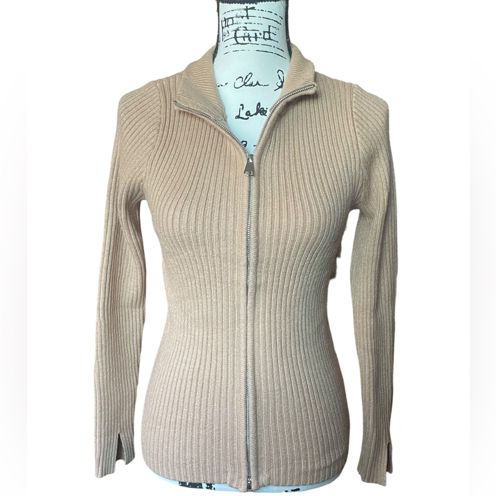 Ribbed knit zip up sweater, size S